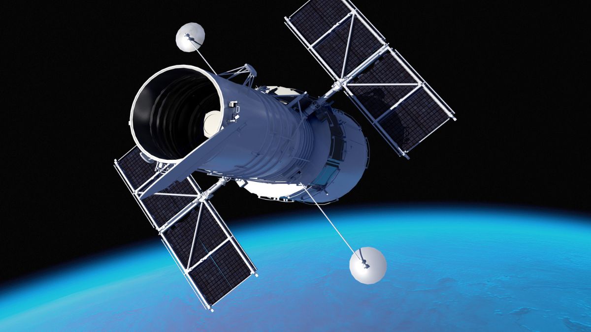 Das Kepler-Teleskop schwebt im Weltraum über der Erde und beobachtet Sterne.