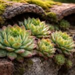 Sempervivum, Dachwurz nevű tetőnövő rozetta növény egészségre vonatkozó hagyományos gyógyászati felhasználásainak illusztrációja.