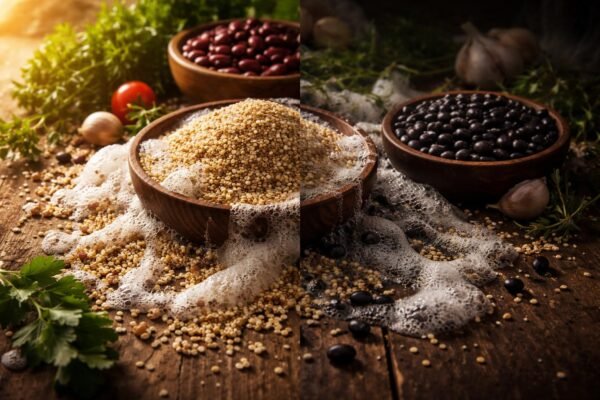 Szaponinok a növényekben bemutatva, a kockázatokat és előnyöket szemléltetve, különböző növényeken