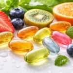 Különböző vitaminokat és természetes összetevőket ábrázoló egészséges bőrre összpontosító kép