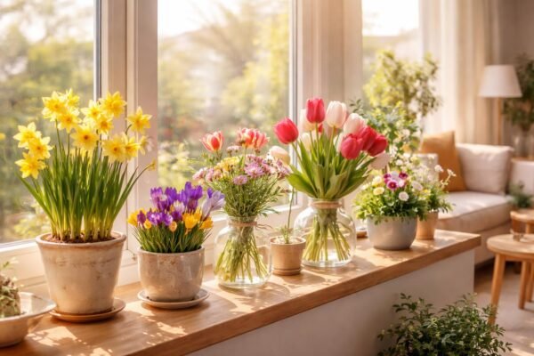 Frühblüher tauchen das Wohnzimmer in leuchtende Farben, Duft und Frühlingsenergie.