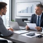 Beratungsgespräch über Gehalt mit Diagrammen und Notizen auf dem Tisch