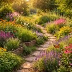 Bunter naturnaher Garten: summende Bienen, Schmetterlinge und blühende Stauden in allen Ecken des Gartens.