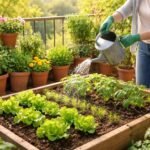 Ein Gärtner pflanzt frische Gemüsepflanzen im eigenen Gartenbeet, bereit zu wachsen.