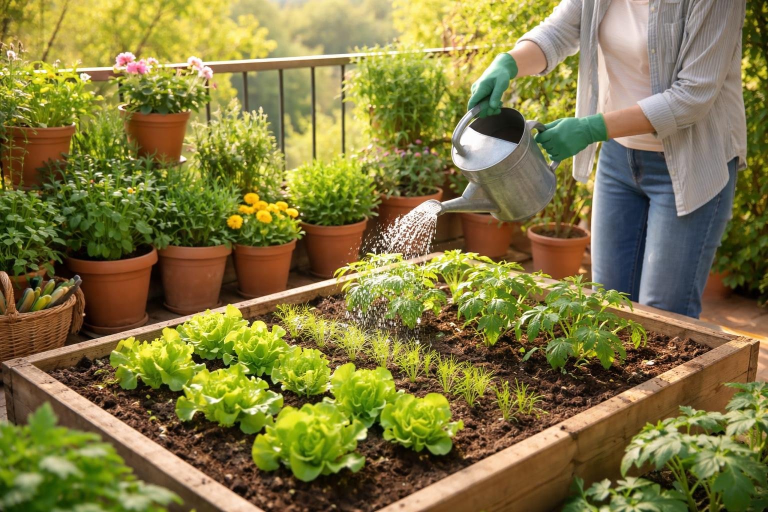 Ein Gärtner pflanzt frische Gemüsepflanzen im eigenen Gartenbeet, bereit zu wachsen.