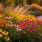 Bunte Sonnenhutblüten im Spätsommer leuchten im Beet und im Garten.